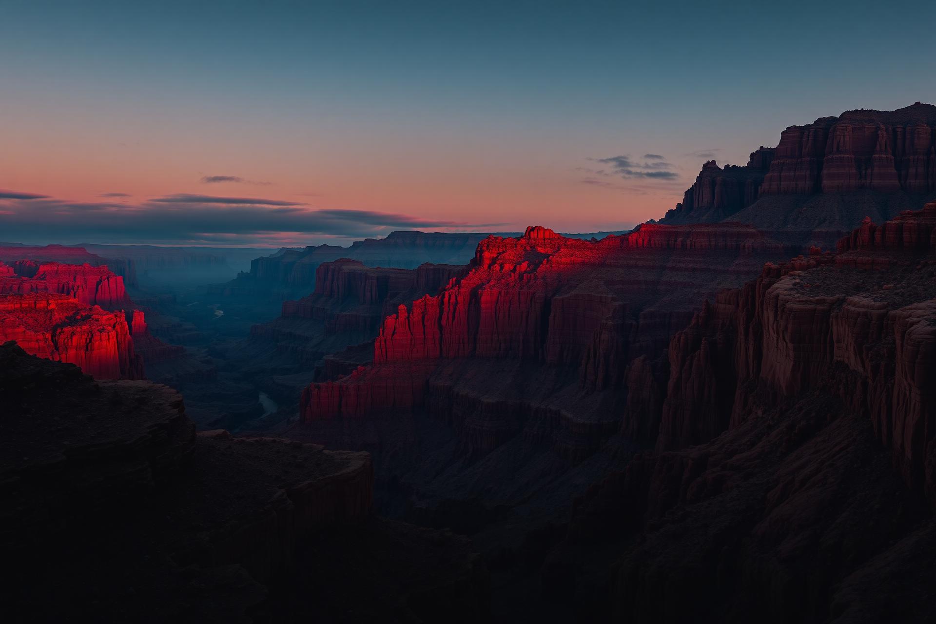 Desert canyon at dusk